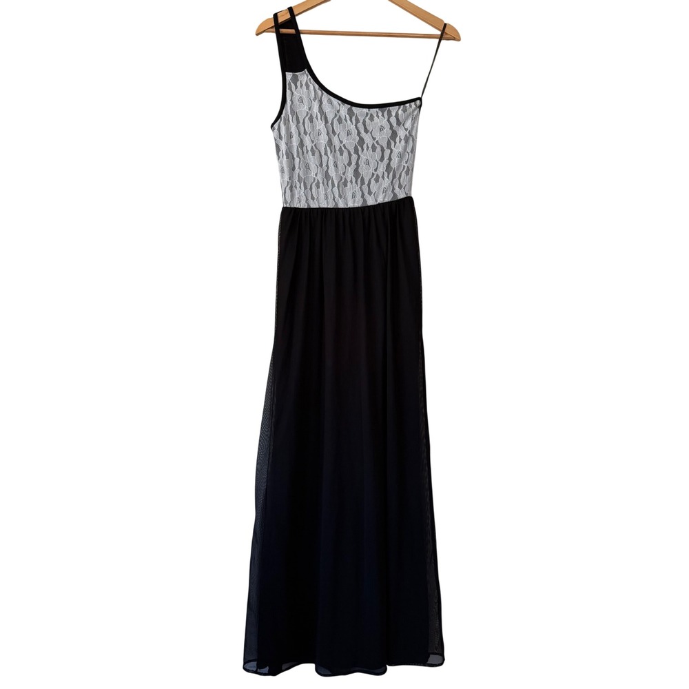 Even & Odd Womens One Shoulder Lace Maxi Dress Black White Size S